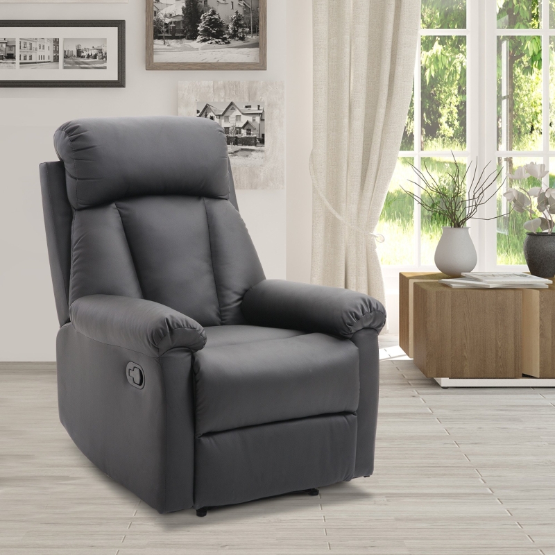 Homcom Fotoliu Relax Rabatabil cu Captuseala Ergonomica cuTaburet in Piele Ecologica,80 × 97 × 107cm Negru