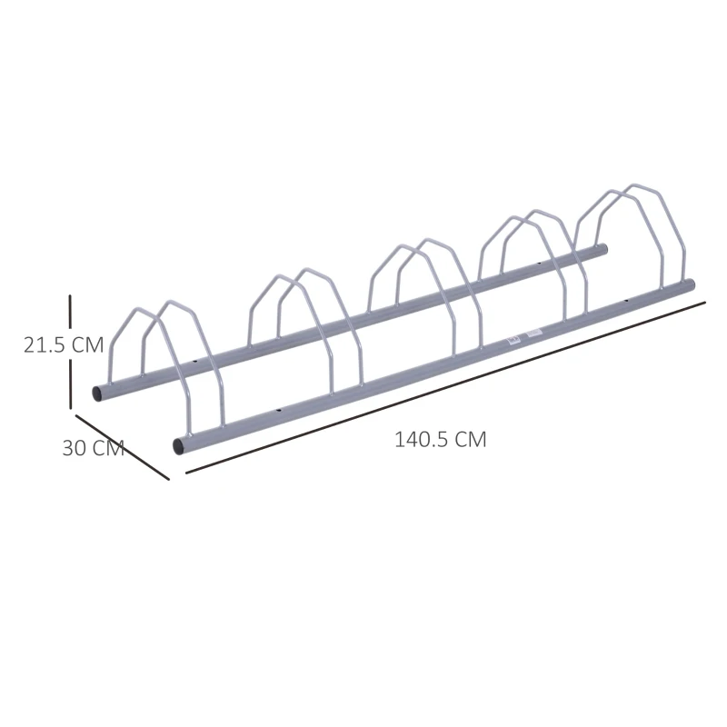 Homcom Rastel pentru 5 Biciclete Solid din Otel Argintiu 140.5 x 30 x 21.5cm