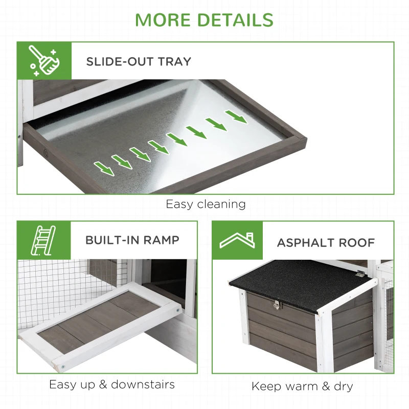 PawHut Chicken Coop with Run Hen House Wooden Poultry Cage Coops w/ Nesting Box Removable Tray Outdoor 180 x 92 x 78 cm, Grey