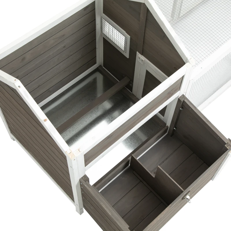 PawHut Chicken Coop with Run Hen House Wooden Poultry Cage Coops w/ Nesting Box Removable Tray Outdoor 180 x 92 x 78 cm, Grey