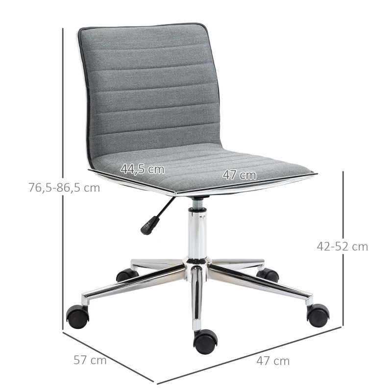 Vinsetto Silla de Oficina Ergonómica Silla Escritorio Giratoria con Altura Ajustable Respaldo Tapizado en Lino Transpirable Carga 120 kg 47x57x76,5-86,5 cm Gris