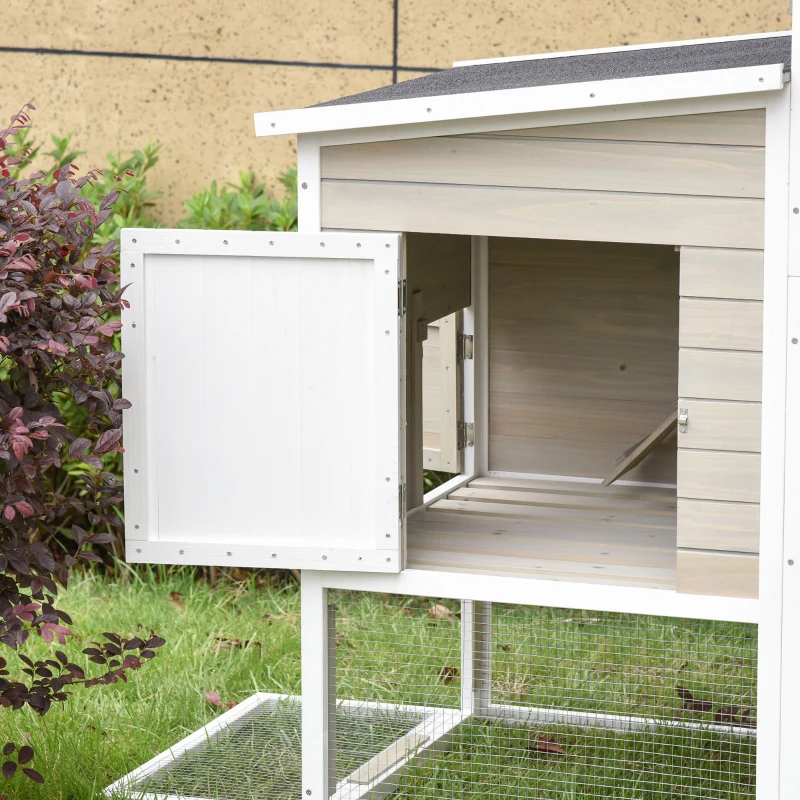 PawHut Gallinero de Madera para Exterior Jaula Grande para Gallinas Pollos con Caseta de 2 Niveles Zona Abierta Nido Bandeja Extraíble y Techo Asfáltico 235x83x171 cm Gris