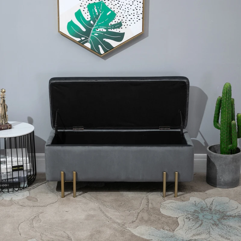 HOMCOM Ławka elegancka tapicerowana ławka ze schowkiem skrzynia z siedziskiem ciemnoszara
