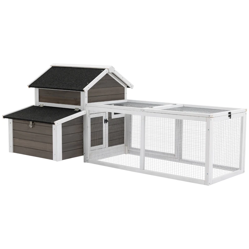 PawHut Chicken Coop with Run Hen House Wooden Poultry Cage Coops w/ Nesting Box Removable Tray Outdoor 180 x 92 x 78 cm, Grey