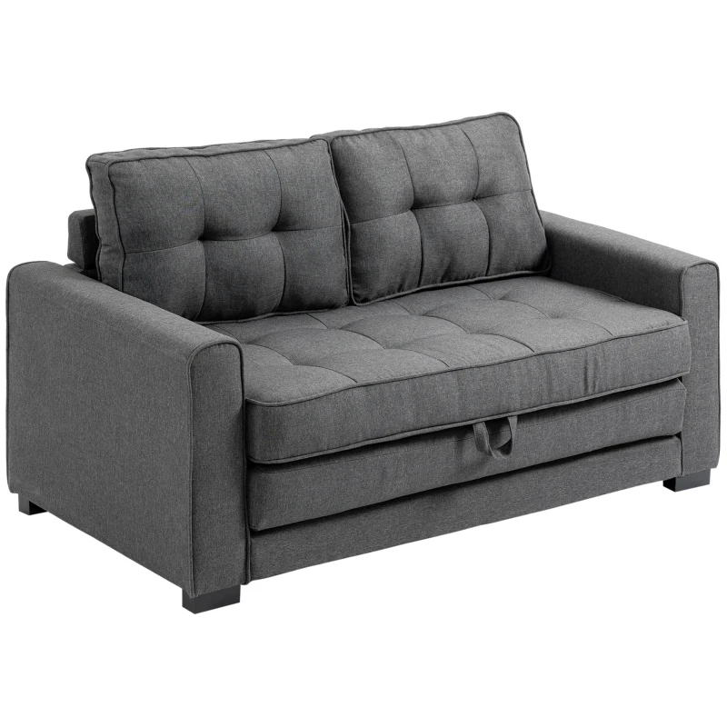 HOMCOM rozkładana sofa 2-osobowa sofa z tkaniny iniana w dotyku gumowe drewno szare