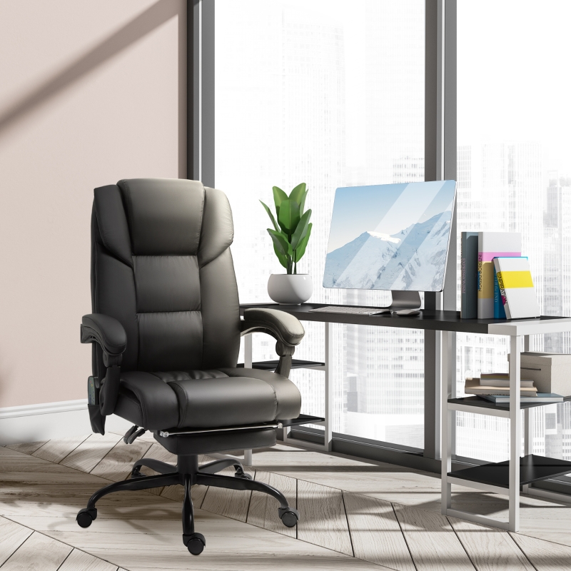 Vinsetto 6-Point PU Leather Massage Racing Chair Electric Padded Height Angle Adjustable 5 Wheels w/ Remote Comfort Masseuse Swivel Ergonomic Black