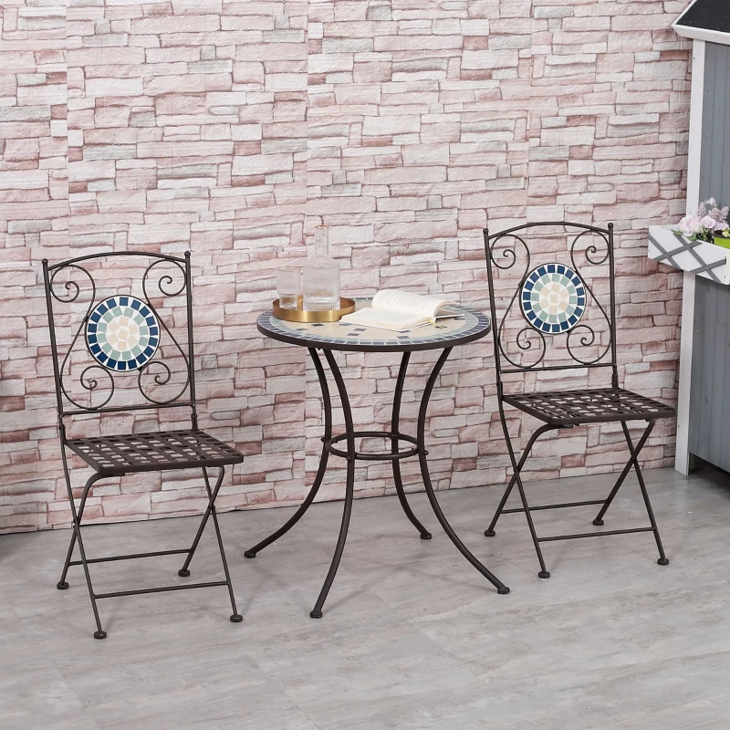 Mobilier de Gradina Outsunny Set 3 Piese cu 2 Scaune Pliante si 1 Masuta, din Metal si Ceramica, Multicolor
