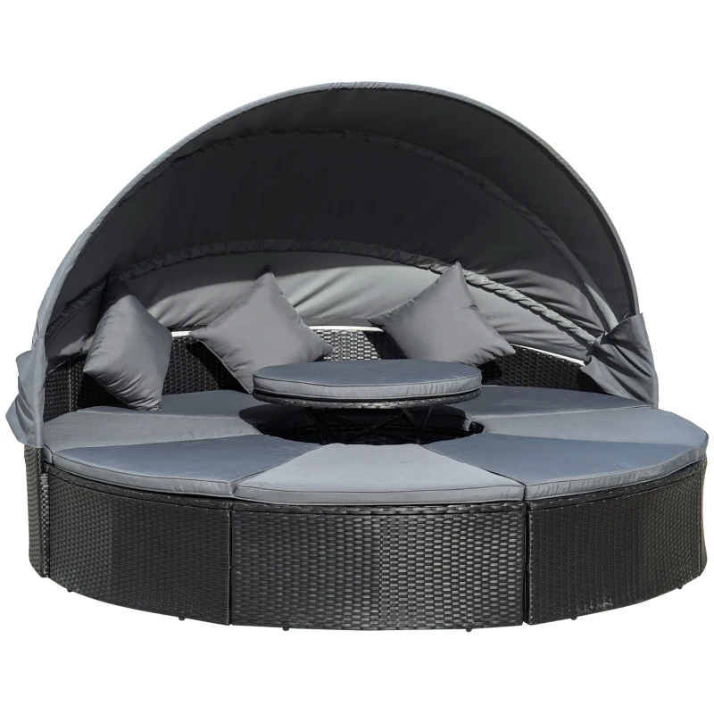 Outsunny 4 Pieces PE Rattan Garden Daybed Set, Outdoor Wicker Cushioned