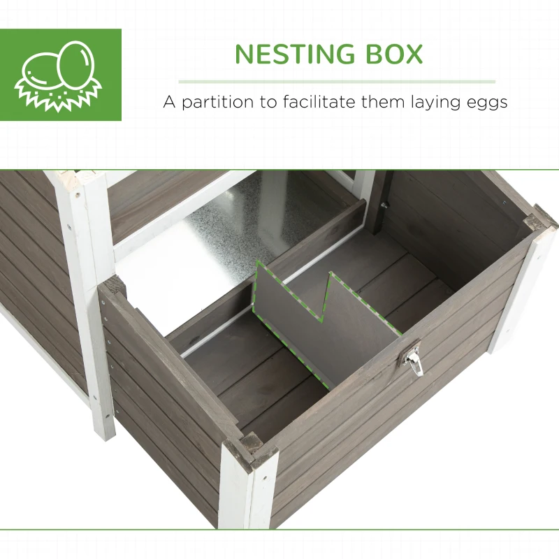 PawHut Chicken Coop with Run Hen House Wooden Poultry Cage Coops w/ Nesting Box Removable Tray Outdoor 180 x 92 x 78 cm, Grey