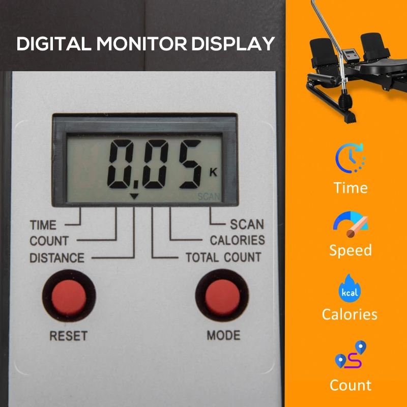 HOMCOM Rowing Machine, Rower with Adjustable Resistances and Digital Monitor for Home, Office, Gym