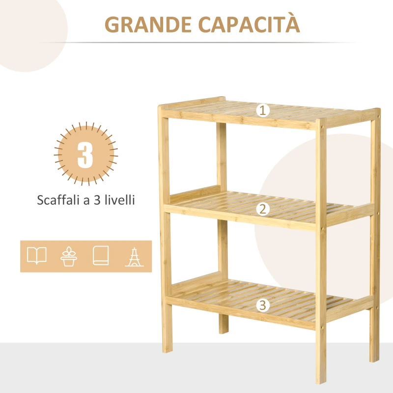 HOMCOM Raft Multifunctional cu 3 Nivele din Bambus , 62x33x80cm, Culoare lemn Natural