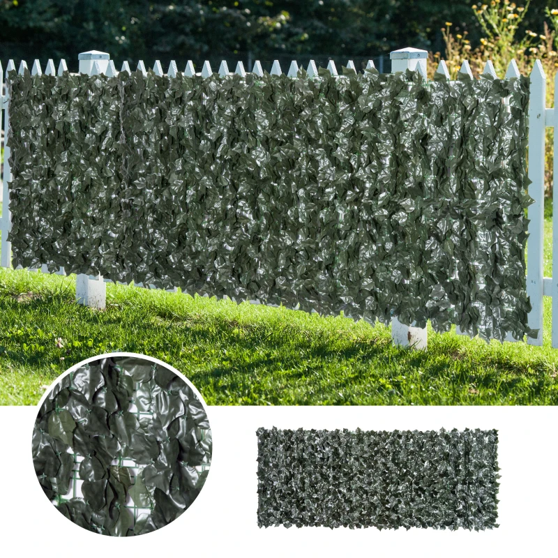 Outsunny Artificial Leaf Hedge Screen Privacy Fence Panel for Garden Outdoor Indoor Decor 3 x 1.5M Dark Green