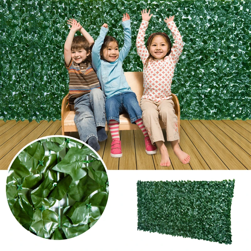 Outsunny Artificial Leaf Hedge Screen Privacy Fence Panel for Garden Outdoor Indoor Decor 3 x 1.5M Dark Green