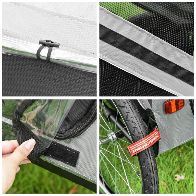 PawHut Carucior pentru animale de companie 2-in-1 Atasament pentru transportul de biciclete cu cadru de otel cu reflectoare universale pentru roti Steag gri