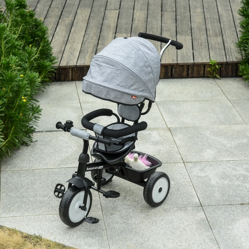 HOMCOM Qaba/HOMCOM Baby Tricycle 2 In 1 Stroller/ Kid Trike with Parent Push Handle Adjustable Canopy Detachable Guardrail Safety Belt Foldable Footrest Storage Basket for Age 6-60 Months Grey
