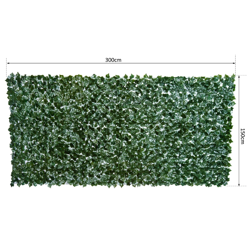 Outsunny Artificial Leaf Hedge Screen Privacy Fence Panel for Garden Outdoor Indoor Decor 3 x 1.5M Dark Green