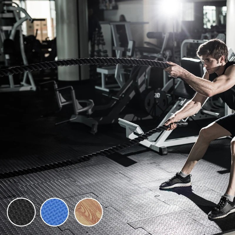 HOMCOM Tapis en Mousse de Protection Sol Tapis de Fitness 62 cm x 62 cm x 1 cm avec Bordures Tapis Puzzle 25 pièces 9,3 m² de Surface Noir