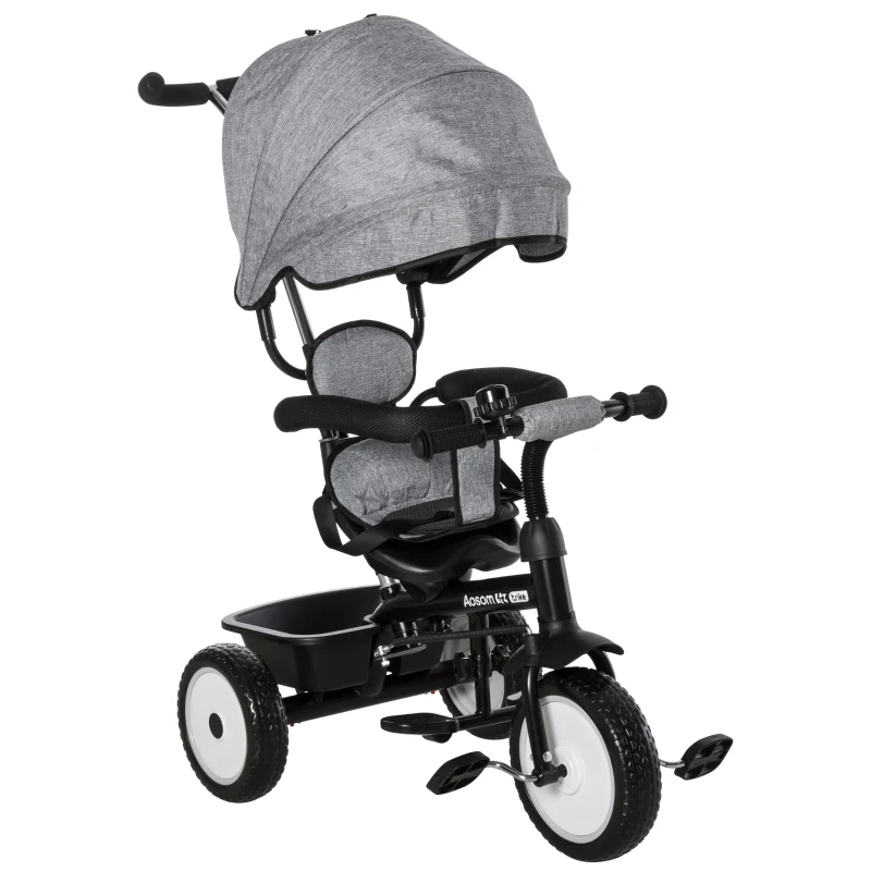 HOMCOM Qaba/HOMCOM Baby Tricycle 2 In 1 Stroller/ Kid Trike with Parent Push Handle Adjustable Canopy Detachable Guardrail Safety Belt Foldable Footrest Storage Basket for Age 6-60 Months Grey