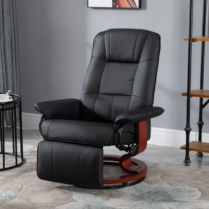 HOMCOM Faux Leather Reclining Armchair, with Footrest - Black