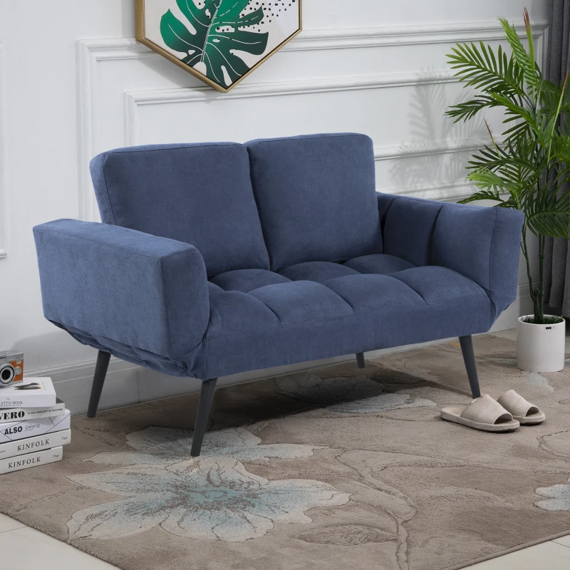 HOMCOM Convertible Sofa Bed Loveseat Velvet-touch Fabric Upholstered Sleeper Lounge Futon with Metal Legs