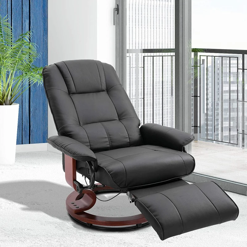 HOMCOM Faux Leather Reclining Armchair, with Footrest - Black