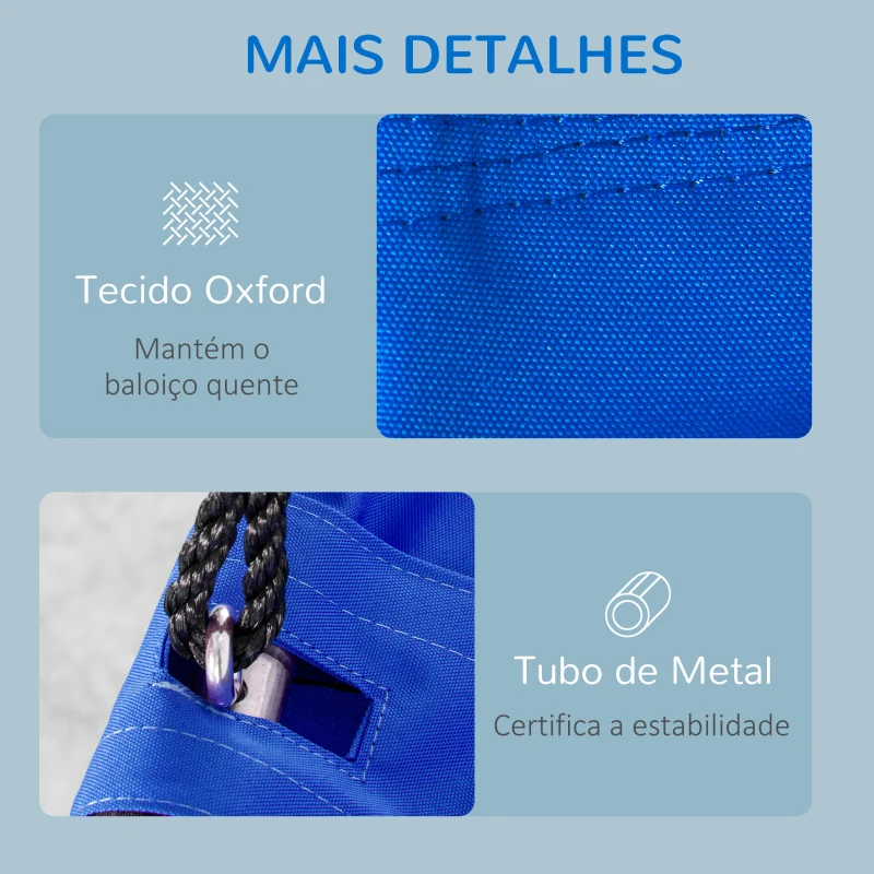 Outsunny Baloiço com Tenda Infantil Baloiço Ninho com Porta Enrolável e 2 Janelas de Malha para Crianças e Adultos Carga Máxima 200kg Interior e Exterior Ø100x180 cm Preto e Azul