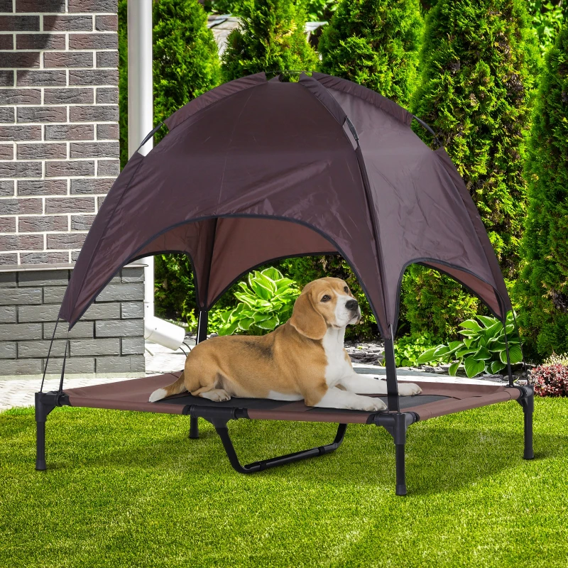 PawHut Elevated Pet Bed Dog Foldable Outdoor Cot Tent Canopy Shelter Instant 92 L x 76 W x 90 H cm Coffee