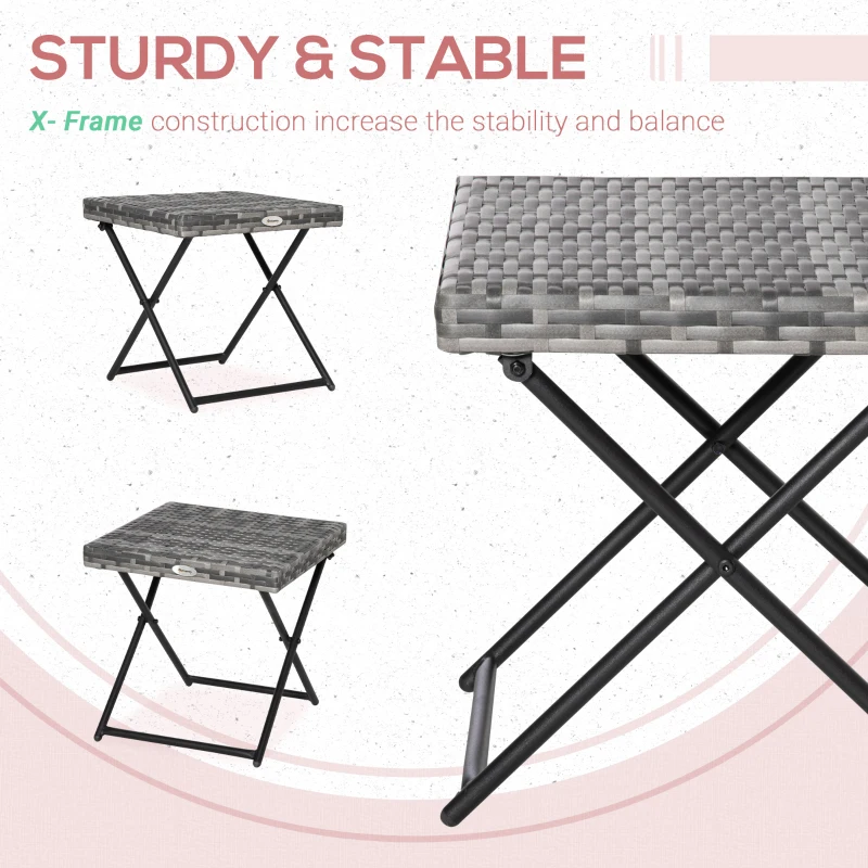 Outsunny Square PE Wicker Rattan Folding Table - Grey