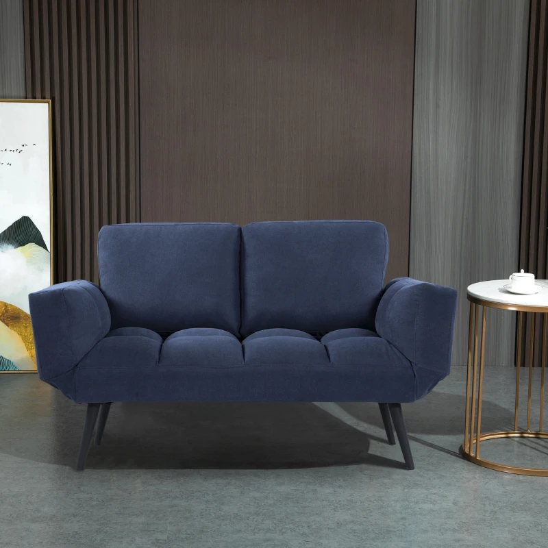 HOMCOM Convertible Sofa Bed Loveseat Velvet-touch Fabric Upholstered Sleeper Lounge Futon with Metal Legs