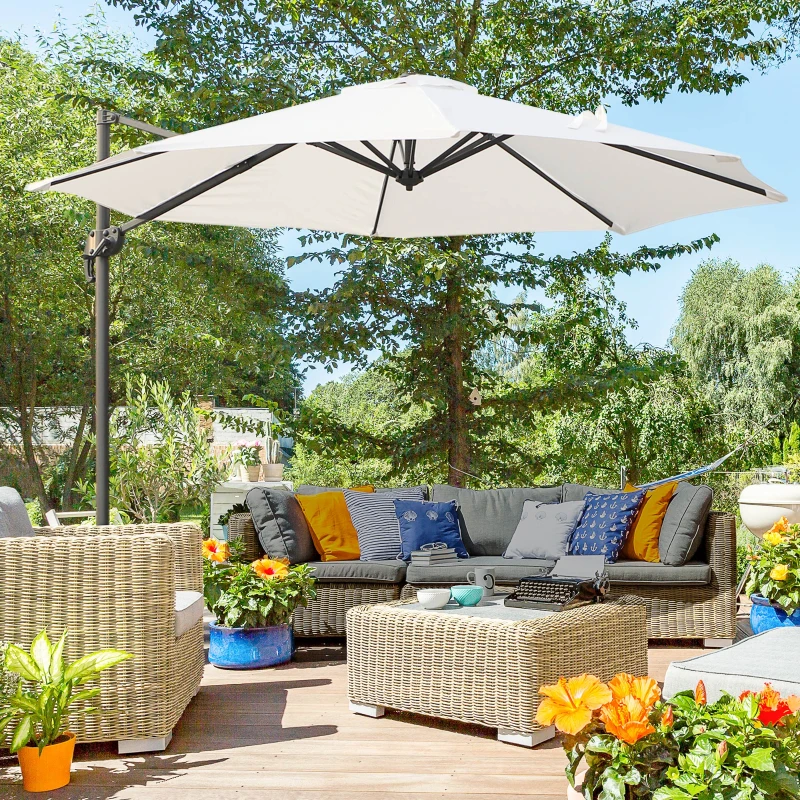 Outsunny Guarda-sol excêntrico  Φ294x248 Al cm com Manivela Tecido de Poliéster Resistente Aos UV Grande e estável