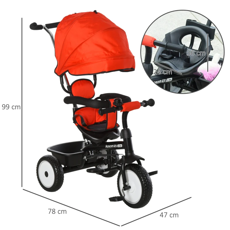 HOMCOM Qaba/HOMCOM Baby Tricycle 2 In 1 Stroller/ Kid Trike with Parent Push Handle Adjustable Canopy Detachable Guardrail Safety Belt Foldable Footrest Storage Basket for Age 6-60 Months Red