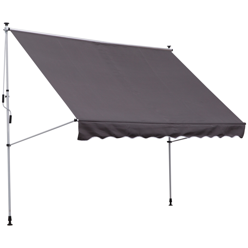 Outsunny Toldo Manual Retráctil para Exterior 300x150x170-280 cm Toldo Enrollable Altura Ajustable con Manivela Protección Solar para Terraza Balcón Jardín Gris