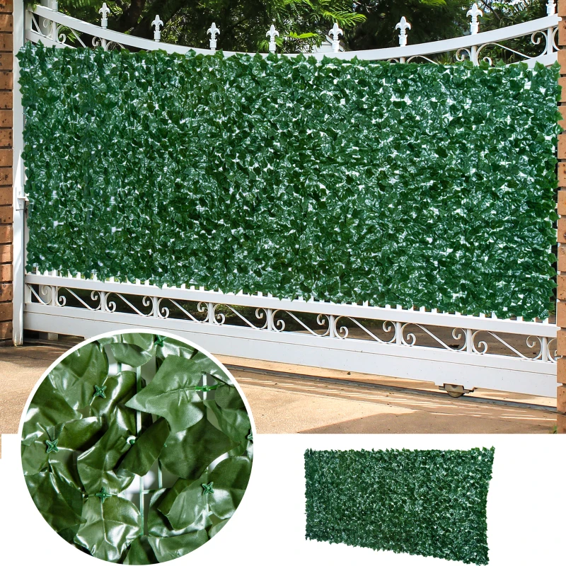 Outsunny Artificial Leaf Hedge Screen Privacy Fence Panel for Garden Outdoor Indoor Decor 3 x 1.5M Dark Green