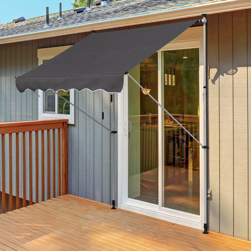 Outsunny Balcony 2 x 1.5m Manual Adjustable Awning DIY Patio Clamp Awning Canopy Retractable Shade Shelter Easy to Move for Balcony, Grey