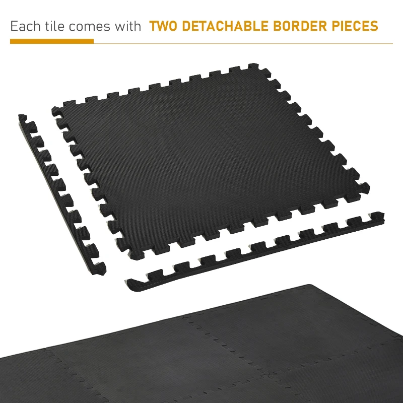 HOMCOM Tapis en Mousse de Protection Sol Tapis de Fitness 62 cm x 62 cm x 1 cm avec Bordures Tapis Puzzle 25 pièces 9,3 m² de Surface Noir