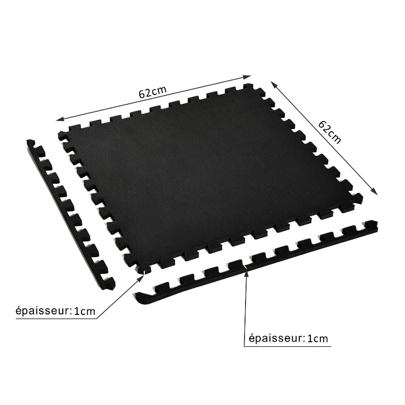 HOMCOM Tapis en Mousse de Protection Sol Tapis de Fitness 62 cm x 62 cm x 1 cm avec Bordures Tapis Puzzle 25 pièces 9,3 m² de Surface Noir