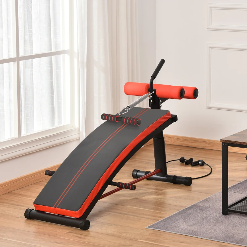 HOMCOM Banco de pesos banco abdominal pesos multifuncional alongamento de braço para fitness com 2 cordas expansoras de aço