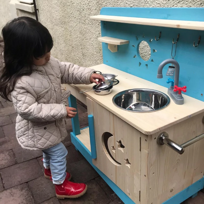 Outsunny Kids Kitchen Playset with Pretend Pots and Pans for 3+ Years Old