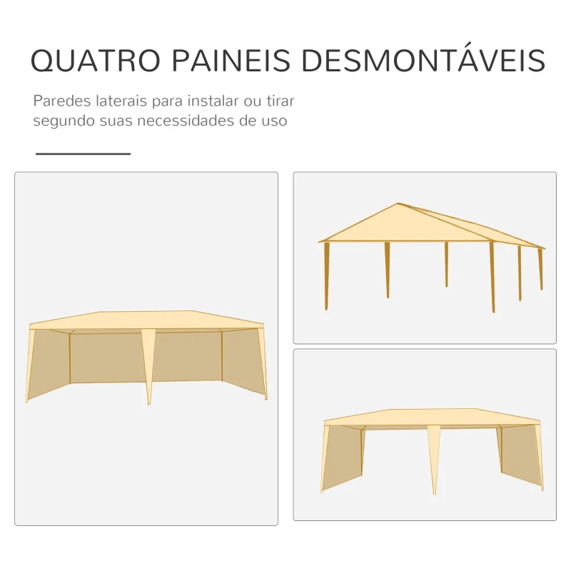 Outsunny Tenda para Festas 583x293x250cm Tenda de Jardim com Paredes Laterais Removíveis 4 Janelas Transparentes Branco