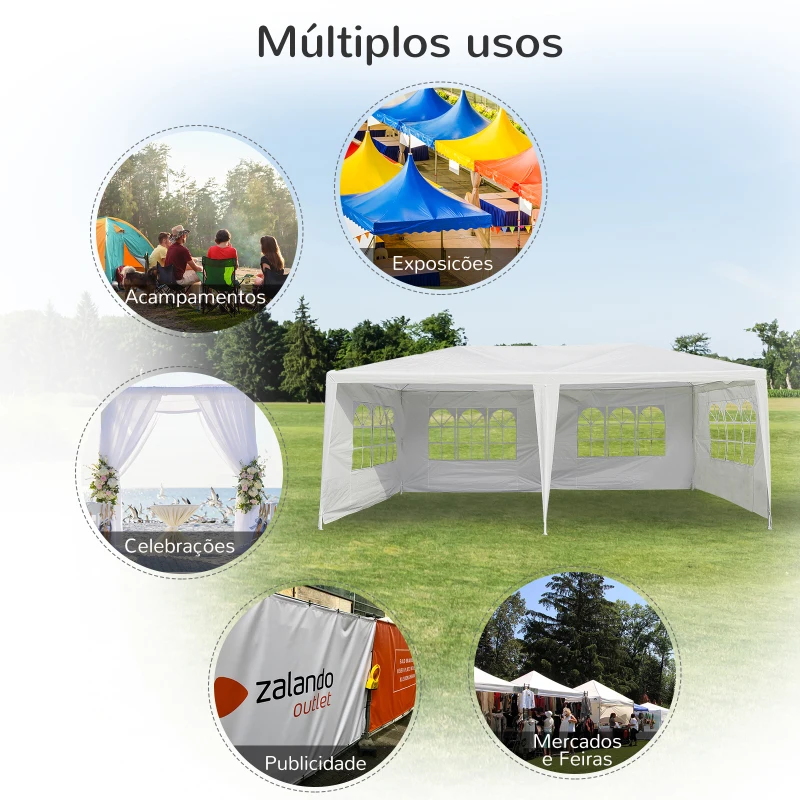 Outsunny Tenda para Festas 583x293x250cm Tenda de Jardim com Paredes Laterais Removíveis 4 Janelas Transparentes Branco