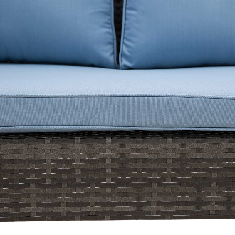 Outsunny 4-Seater Outdoor Garden PE Rattan Furniture Set Blue