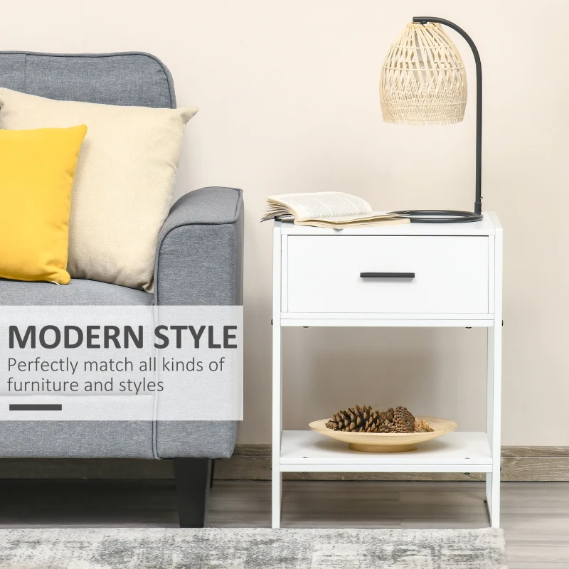 Noptiera moderna HOMCOM, noptiera cu raft cu sertar, dulap de depozitare pentru dormitor, living, alb