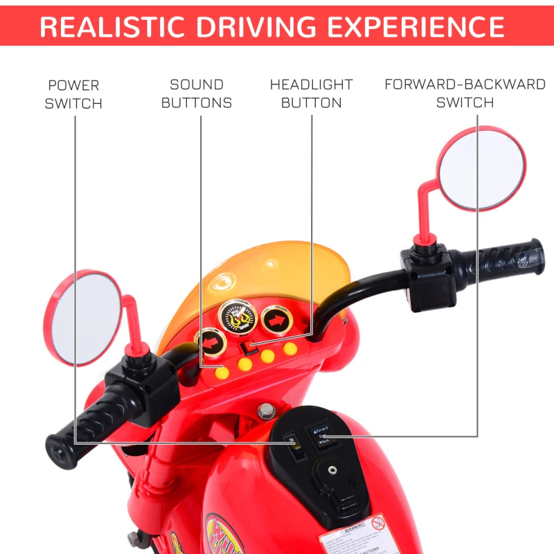HOMCOM Kids Electric Motorbike 6V Children Ride On Motorcycle Battery Powered Toy w/ Lights Sound for 3-6 Years Old Red