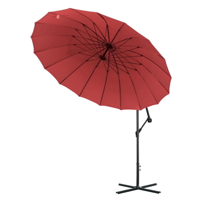 Outsunny Chapéu de Sol Excêntrico Ø296x260cm Chapéu de Sol à Manivela com Ângulo Ajustável para Jardim Pátio Terraço Piscina Vinho