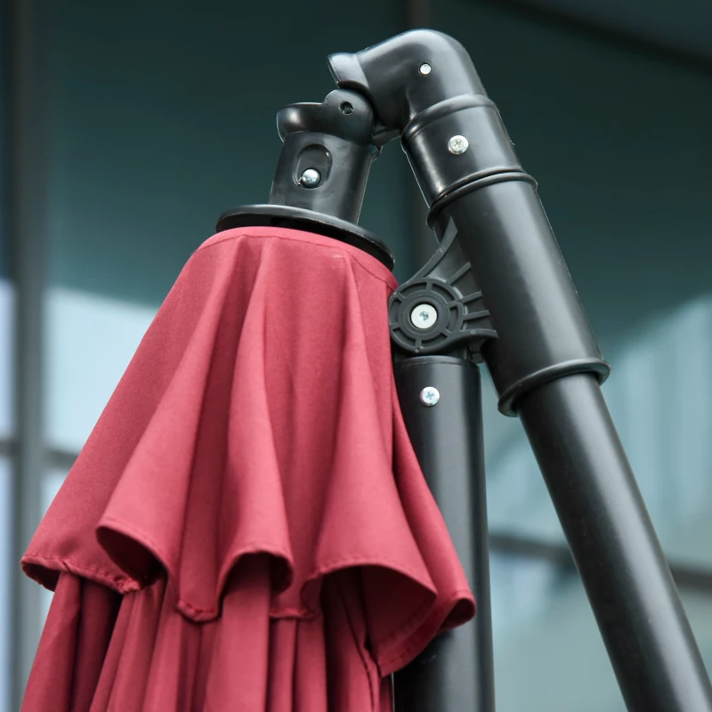 Outsunny Chapéu de Sol Excêntrico Ø296x260cm Chapéu de Sol à Manivela com Ângulo Ajustável para Jardim Pátio Terraço Piscina Vinho