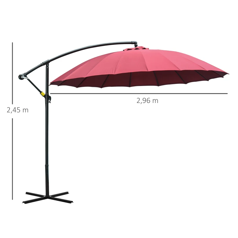 Outsunny Chapéu de Sol Excêntrico Ø296x260cm Chapéu de Sol à Manivela com Ângulo Ajustável para Jardim Pátio Terraço Piscina Vinho