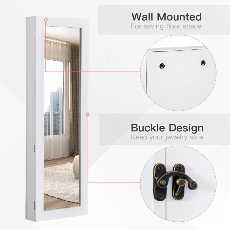 HOMCOM dulap bijuterii cu oglinda, 37x9.5x121 cm, neagra