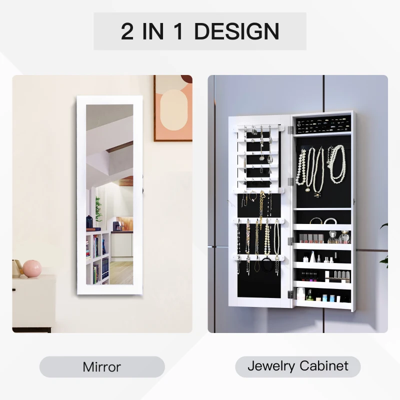 HOMCOM dulap bijuterii cu oglinda, 37x9.5x121 cm, neagra