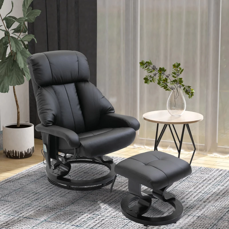 HOMCOM Luxury Fuax leather Chair Recliner Electric Massage Chair Sofa 10 Massager Heat with Foot Stool Black