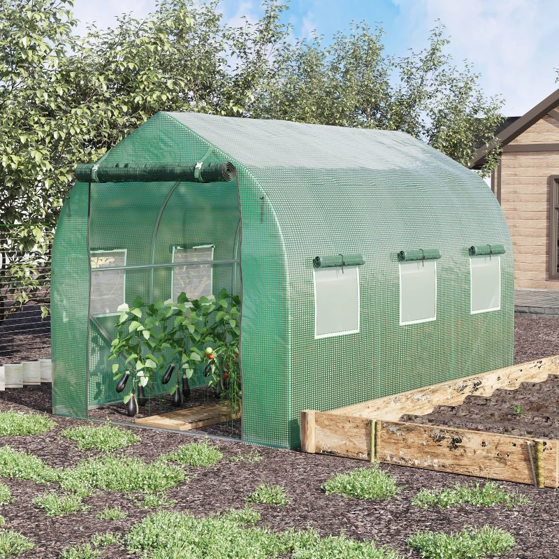 Outsunny Walk in Polytunnel Greenhouse with Windows and Door for Garden, Backyard (3 x 2M)